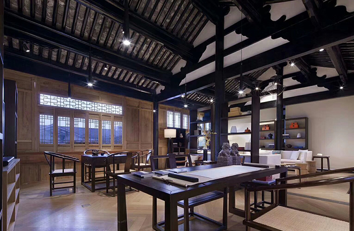 中式书房酒店家具，包含办公桌，办公椅